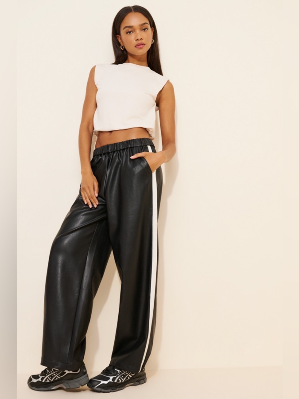 Anthropologie | Maeve | Faux Leather Pull-On Track Pants | NWT | Size Petite XS